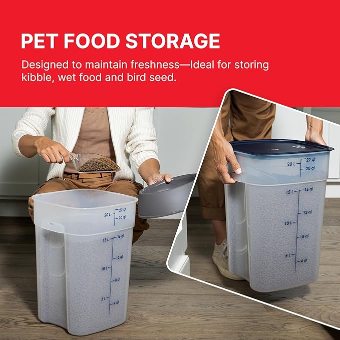 Cambro FreshPro 22 Quart (QT) Food Storage Container with Lid (Restaurant Grade) - for Food Prep, Commercial Kitchen, Pet and Dog Food Container (Translucent)