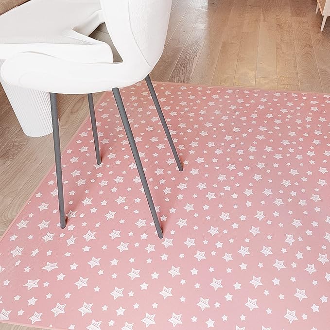 Baby Splat Mat Anti Slip Waterproof High Chair Mat, Baby Feeding Table Cloth Floor Mat Cover, Baby Art Playtime Mat for Craft/Mealtime, 42X46 Inch Washable Portable Picnic Mat - Pink Star