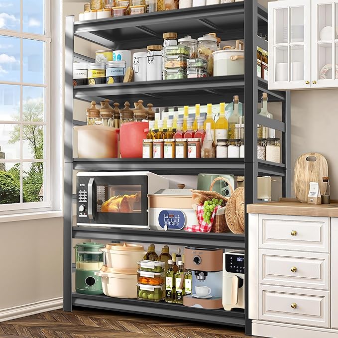 2500LBS Heavy Duty Metal Shelving Unit, 5-Tier Adjustable Kitchen Storage Shelves, Large Pantry Organization Rack for Microwave & Appliances, No-Bolt Utility Rack, 35.4" W x 15.8" D x 72" H