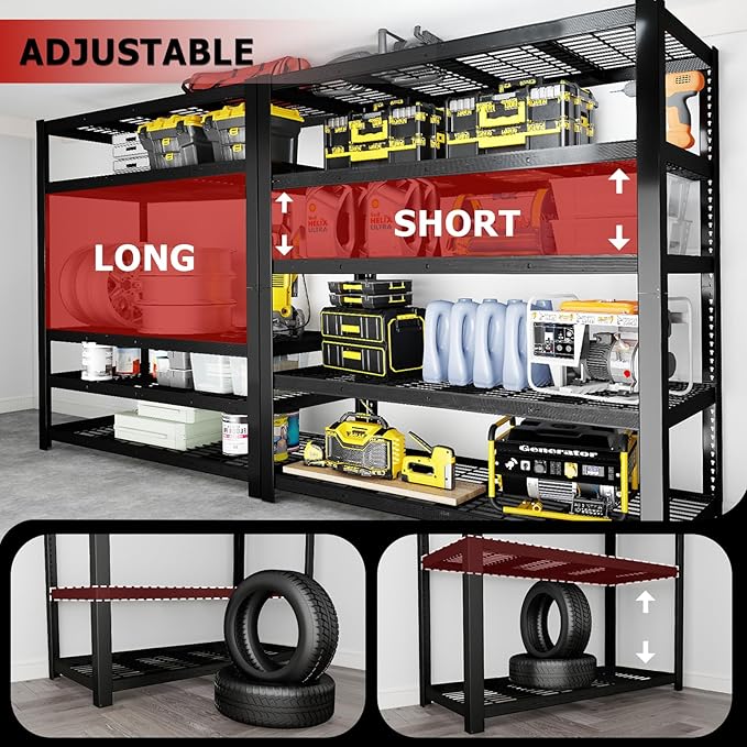 62" W 3050LBS Storage Shelves Unit,5 Tier Heavy Duty Metal Shelving Unit and Storage Large Rack,72" H x62 W x24 D Adjustable Metal Shelving Unit,Garage Shelves for Basement,Warehouse