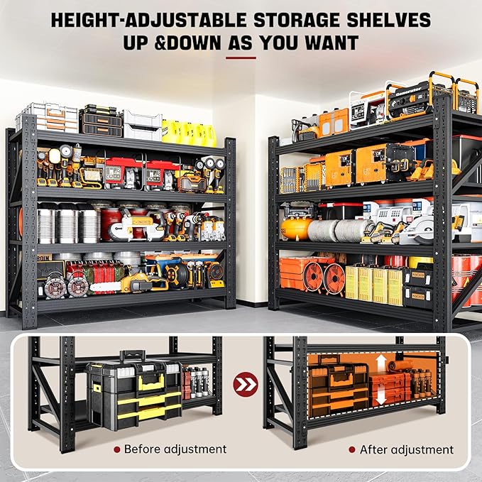 3000LBS Storage Shelves,40" W Garage Shelving Heavy Duty Metal Adjustable Garage Shelves, Shelving Units Industrial Shelving for Warehouse,40" W x 20" D x 60" H,Black