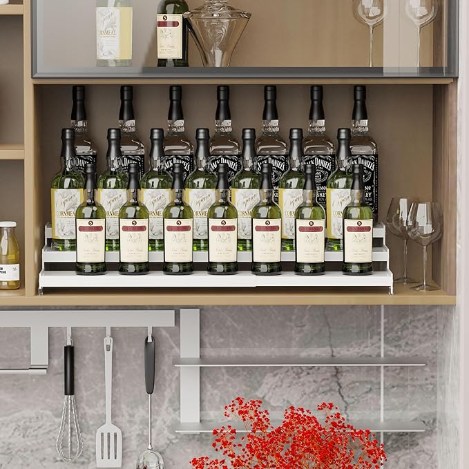 Wobmmi Expandable Spice Rack Storage organizer with 3-Tier step shelf cabinet,seasoning racks organizion.Great for Kitchen countertop shelves,Pantry and more(2Packs/White)