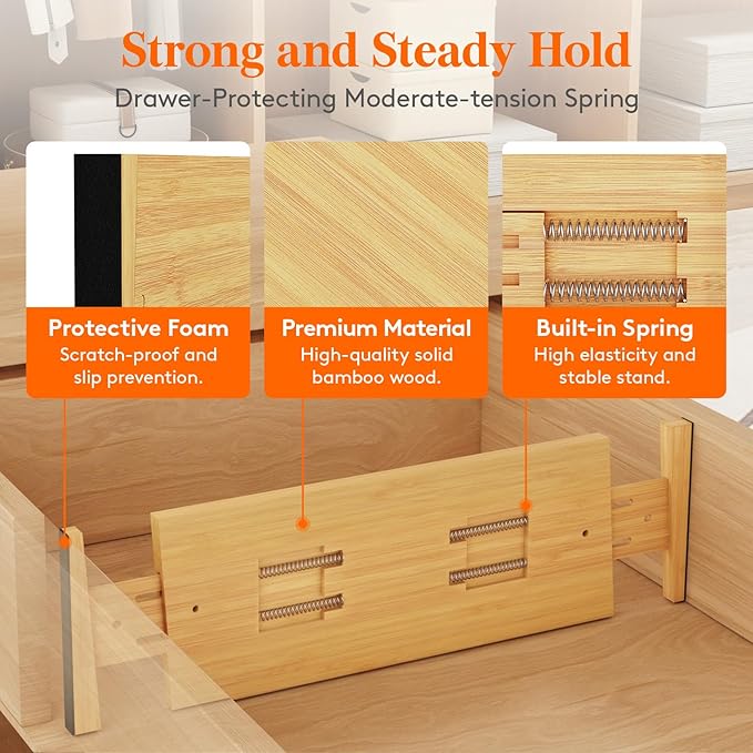Lifewit 6 Pack 5" Deep Bamboo Drawer Dividers, 17.5-22" Expandable Drawer Organizers for Clothes, Adjustable Dresser Drawer Divider, Clothing Drawer Separators for Dresser, Bedroom, Bathroom, Kitchen