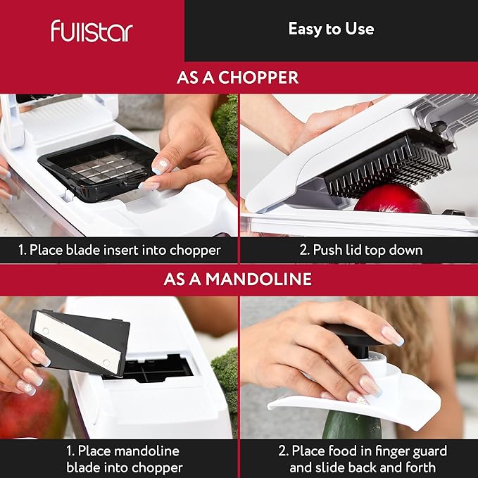 Fullstar Vegetable Chopper & Mandoline Slicer for Kitchen - Food Chopper with Container, Cheese Grater, Home Essentials & Kitchen Gadgets (Lite - 9 in 1)