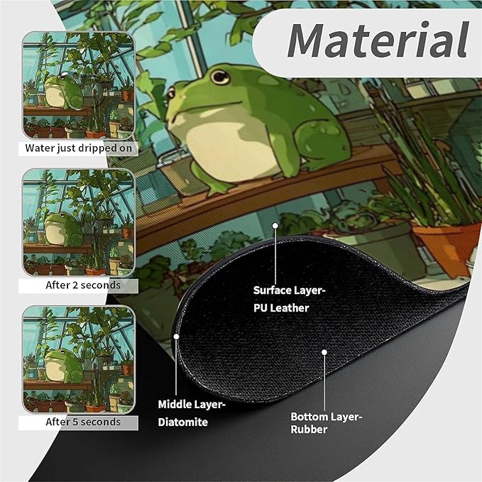 Kitchen Sink Splash Guard，cute cartoon frogs plants Faucet Mat Sink Gadgets-Super Absorbent Fast Drying Mat Drip Catcher for Kitchen, Bathroom,Sink Mat, Dish Drying Mat, Bathroom(15" X 5.5" )