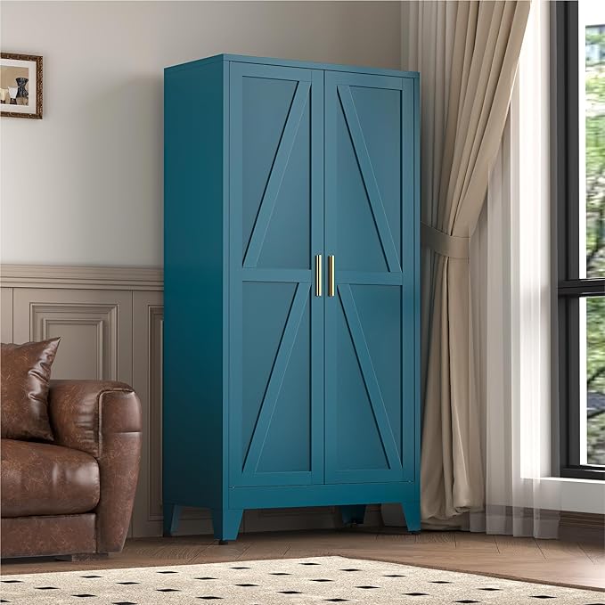61''Metal Cabinet with 3 Adjustable Shelves,4-Tier Pantry Storage Cabinet,Kitchen Pantry Cabinets for Living Room,Dining Room, Blue