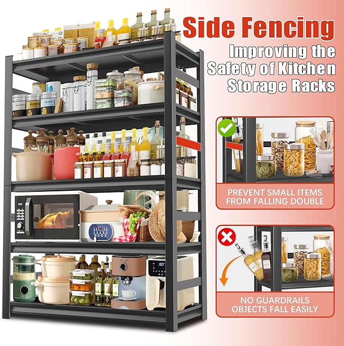 2500LBS Heavy Duty Metal Shelving Unit, 5-Tier Adjustable Kitchen Storage Shelves, Large Pantry Organization Rack for Microwave & Appliances, No-Bolt Utility Rack, 35.4" W x 15.8" D x 72" H