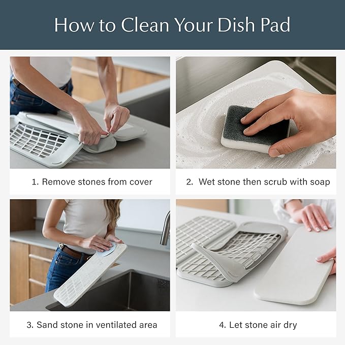 Dorai Home Dish Pad – Quick-Dry Diatomite Stone Drying Mat for Kitchen Counter, 19.9" x 15.2" x 0.52", Sandstone