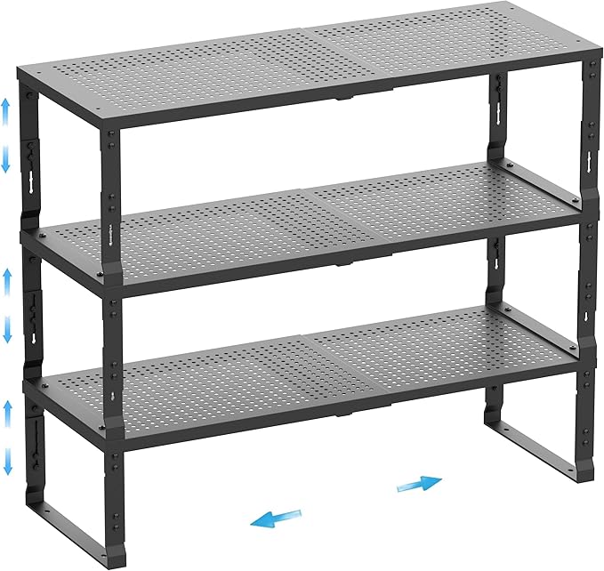 Wobmmi Expandable Spice Rack,Stackable Storage for Cabinet, Multi-Functional Kitchen Shelving,Height-Adjustable,Sustainable Organizer Solution(3Packs/Black/Large)
