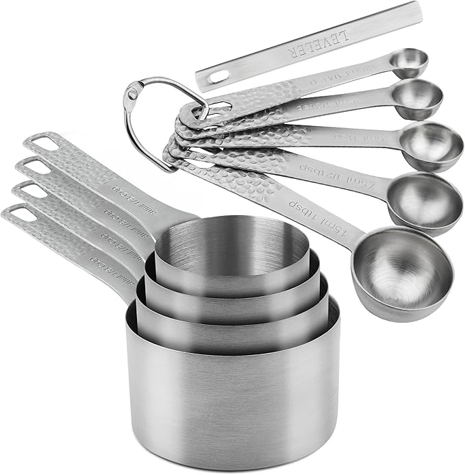 SUNMVEHOT Measuring Cups and Spoons Set, 18/8 Stainless Steel Measuring Cups and Spoons for Baking & Cooking, Metric & US 4 Kitchen Measure Cup and 5 Measure Spoon with Leveler for Liquid & Drying