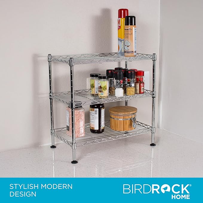 Internet's Best 3-Tier Compact Wire Utility Shelving Unit - Adjustable Storage Rack for Kitchen, Bathroom, Pantry, Laundry, Cabinets - Durable Chrome Steel - Shelving for Under Sink Organization