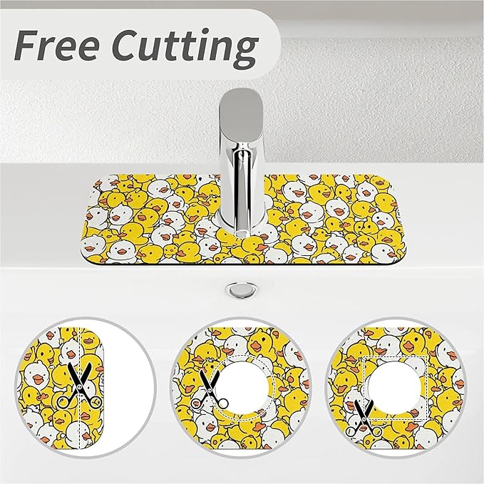 Kitchen Sink Splash Guard，Cute Duck Faucet Mat Sink Gadgets-Super Absorbent Fast Drying Mat Drip Catcher for Kitchen, Bathroom,Sink Mat, Dish Drying Mat, Bathroom(15" X 5.5" )