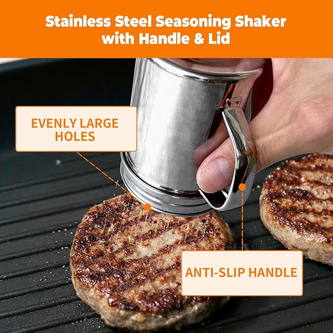 Smash Burger Press Kit for Griddle, 4PCS Heavy-Duty Cast Iron Round Burger Smasher & Rectangle Grill Press Meat Steak Weight for Bacon, Paninis, Hamburger, Sandwich, with Spatula & Seasoning Shaker