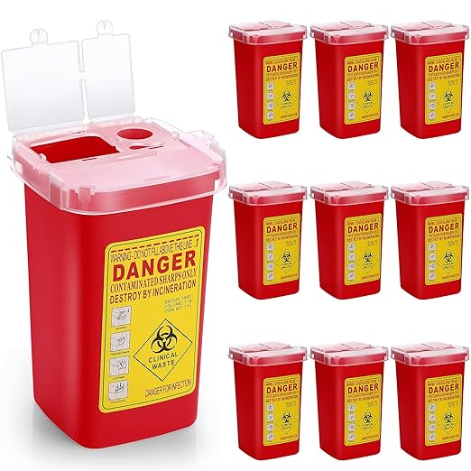 Chumia 10 Pcs Sharps Containers for Home Use, 1 Quart Portable Small Needle Disposal Sharps Container Home Travel, with Locking Lid for Biohazard Syringes, Safe Needle Box Disposal