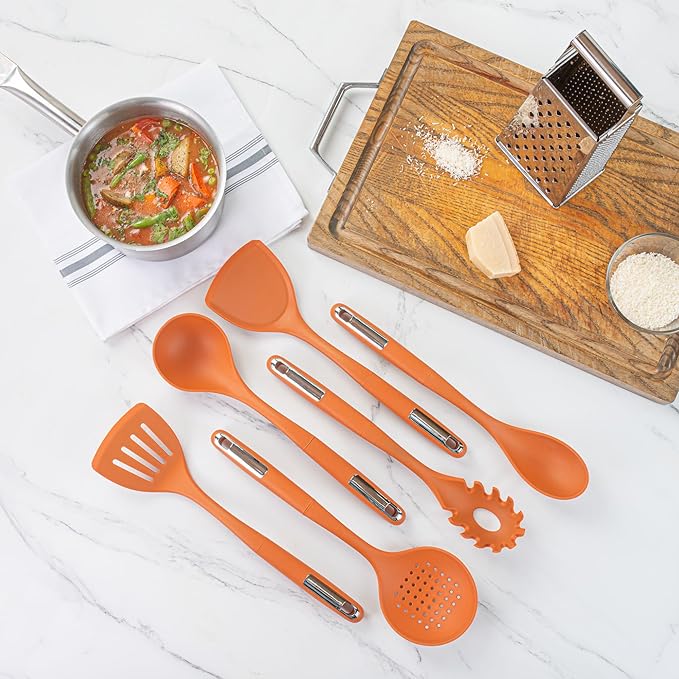 Met Lux Kitchen Utensil Sets, 10 Silicone Utensil Sets - 6 Pieces Per Set, High-Heat Tolerance, Orange Silicone Kitchen Utensils, For No-Stick Cookware - Restaurantware