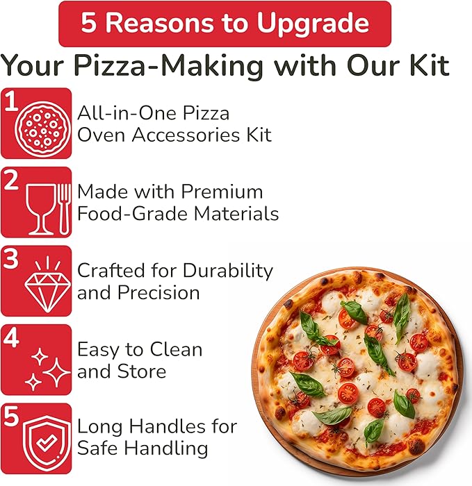Senwosa Pizza Oven Accessories Set - 3 Piece Pizza Making Kit with Pizza Peel, Pizza Oven & Stone Brush with Scraper, Turning Fork & Bubble Popper - Tools for Indoor Outdoor Brick Wood Gas Ovens