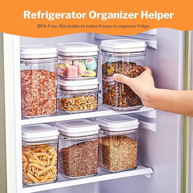 Pop Top Food Storage Container Set | 6Pcs Airtight Cereal Storage Organizer Canisters with Pop Lids, BPA-Free, Vacuum Seal & One-button Opening, Stackable Pantry Containers for Dry Food Storage