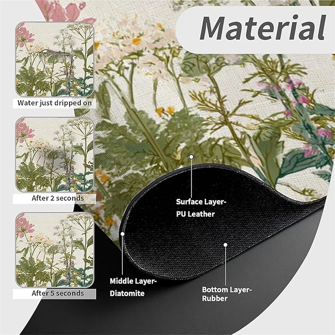 Kitchen Sink Splash Guard，English vintage garden Faucet Mat Sink Gadgets-Super Absorbent Fast Drying Mat Drip Catcher for Kitchen, Bathroom,Sink Mat, Dish Drying Mat, Bathroom(15" X 5.5" )