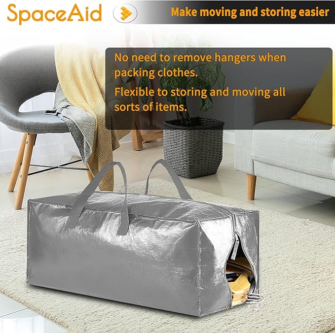 SpaceAid Heavy Duty Moving Bags, Extra Large Storage Totes W/Backpack Straps Strong Handles & Zippers, Alternative to Moving Boxes, Packing & Moving Supplies, Gley (10 Pack)