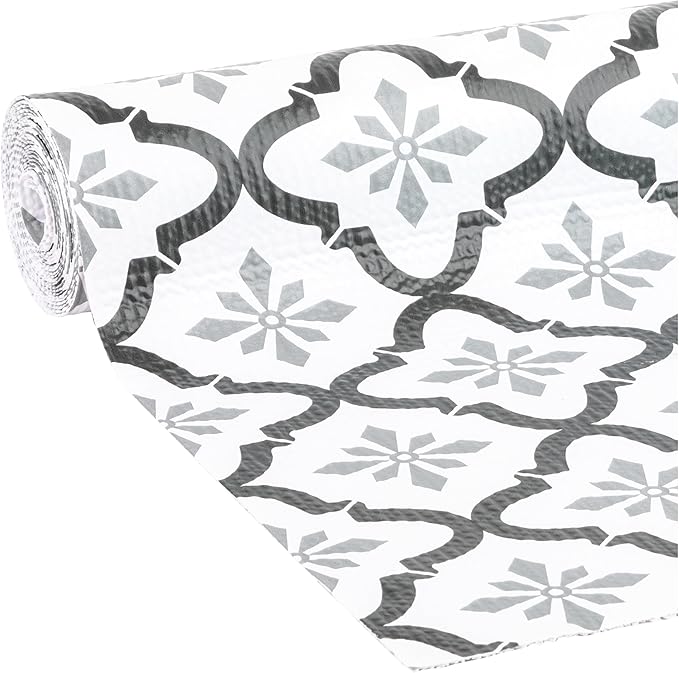 Smooth Top EasyLiner for Cabinets & Drawers - Easy to Install & Cut to Fit - Shelf Paper & Drawer Liner Non Adhesive - Non Slip Shelf Liner - 20in. x 6ft. - 6 Roll Project Pack - Gray Quatrefloral