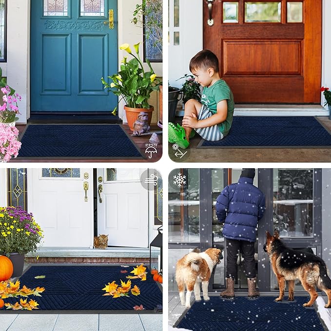 Smiry Front Door Mat Outside Entrance, Heavy Duty Sturdy Natural Rubber Doormat, Trap Dirt and Moisture, Easy Clean Low Profile Welcome Floor Mats for Indoor Outdoor Entry, 35X23 Inch, Royal Blue