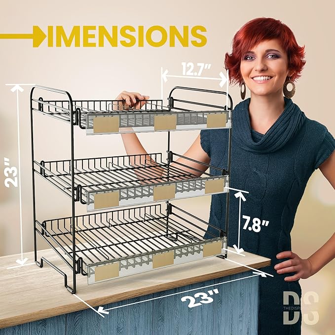 Black 3 Tier Candy Display Rack – Chip Display for Snack Vendors, Food Trucks, Concession Stands & Retail Storefronts