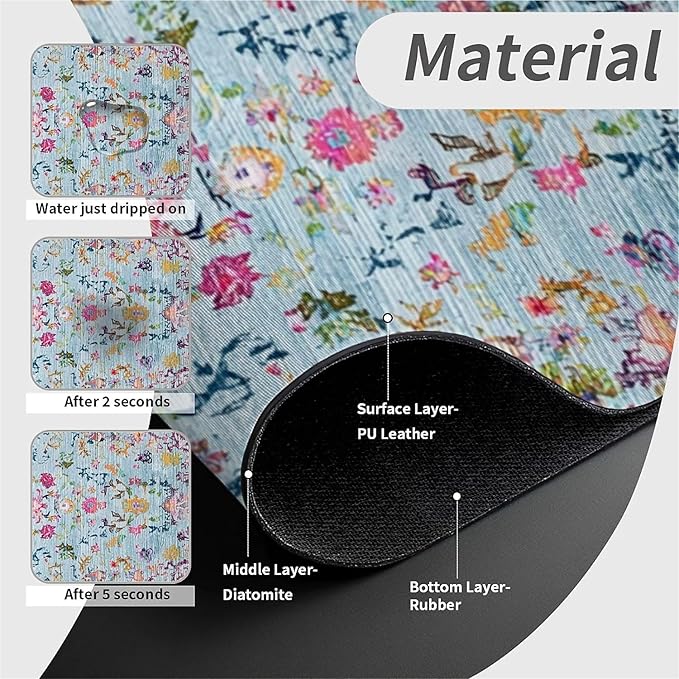 Kitchen Sink Splash Guard，Bohemian style flowers Faucet Mat Sink Gadgets-Super Absorbent Fast Drying Mat Drip Catcher for Kitchen, Bathroom,Sink Mat, Dish Drying Mat, Bathroom(15" X 5.5" )