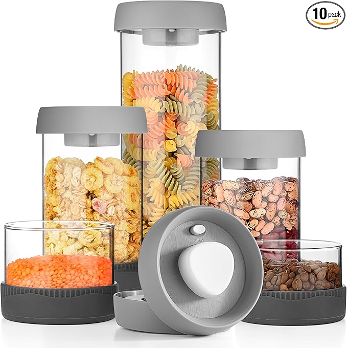 dokaworld Glass Canisters Set - Kitchen Leakproof Seal Food Storage Jars - Coffee Bean Container - Pack of 5 Glass Canisters With Vacuum Airtight Lids for Cereal, Pet Treats, Nuts, Candy