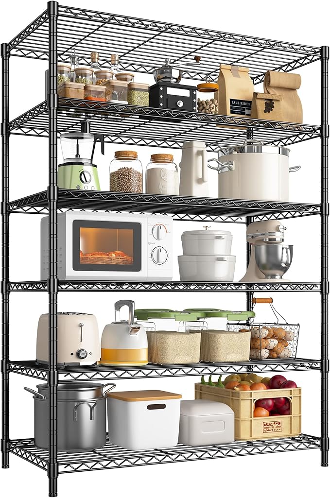 Storage Shelves Metal Shelving Unit 6Tier Wire Shelving Rack 1200LBS Heavy Duty, Adjustable Pantry Shelves, Metal Shelf for Kitchen,Garage Shelving,Closet Shelves,75" Hx 36" Wx 18" D