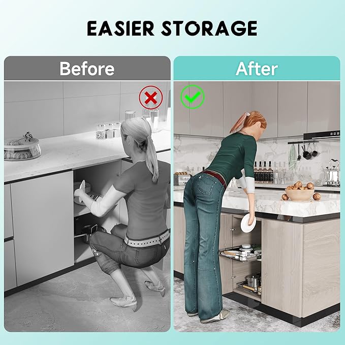 Expandable Pull Out Cabinet Organizer, Adjustable Width:12.3~18.5''W x 22.5''D Under Sink Organizer, Drawer Storage Shelves for Kitchen, Bathroom, Closet, Pantry, Cupboard, Pots, Pans