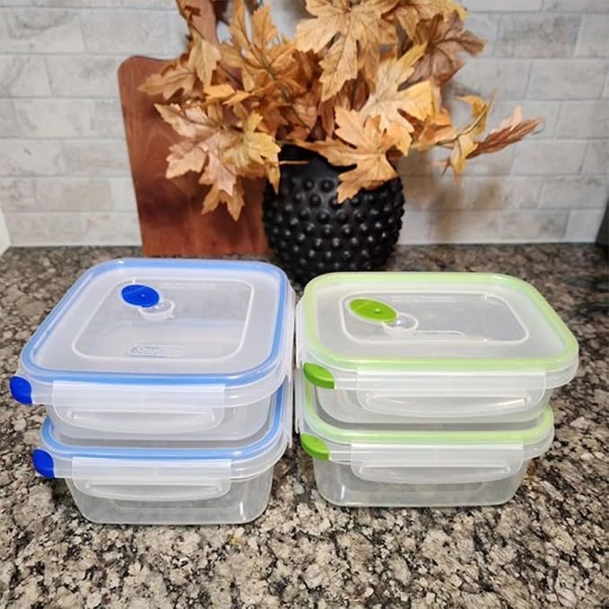 Sterilite Ultra-Seal 3.1 Cup Rectangle, Airtight Food Storage Container, Latching Lid, Microwave and Dishwasher Safe, Clear With Green Gasket, 12-Pack