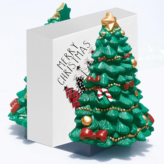 Christmas Tree Napkin Holder - Festive Resin Tabletop Decor for Holiday Dining