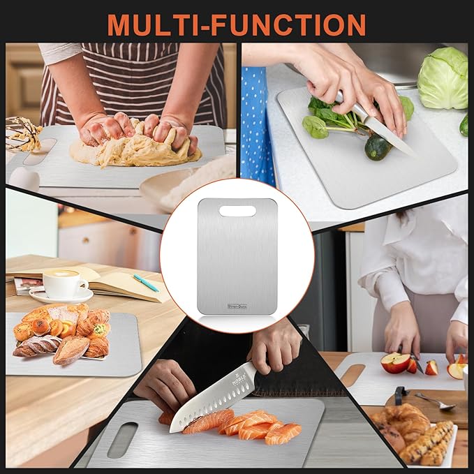 Stron-Dura Cutting Board, Cutting Boards for Kitchen, Titanium Cutting Board, Foodgrade Stainless Steel Cutting Board for Meat,Fruit, Vegetables, Outdoor or Indoor, M 13.4" * 9"