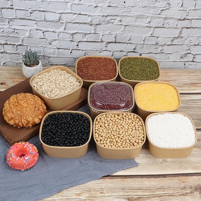 JAYEEY 17 oz Disposable Kraft paper bowls with lids,Food containers Soup Bowls Party Supplies Treat Bowls 50 Pack