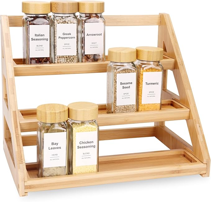 Nurtopia Spice Organizer, Bamboo 3 Tier Spice racks, Kitchen Seasoning Spices Rack, Suitable for Spice Organizers Such as Sitchen Countertops, Stoves, Sorage Rooms (S)