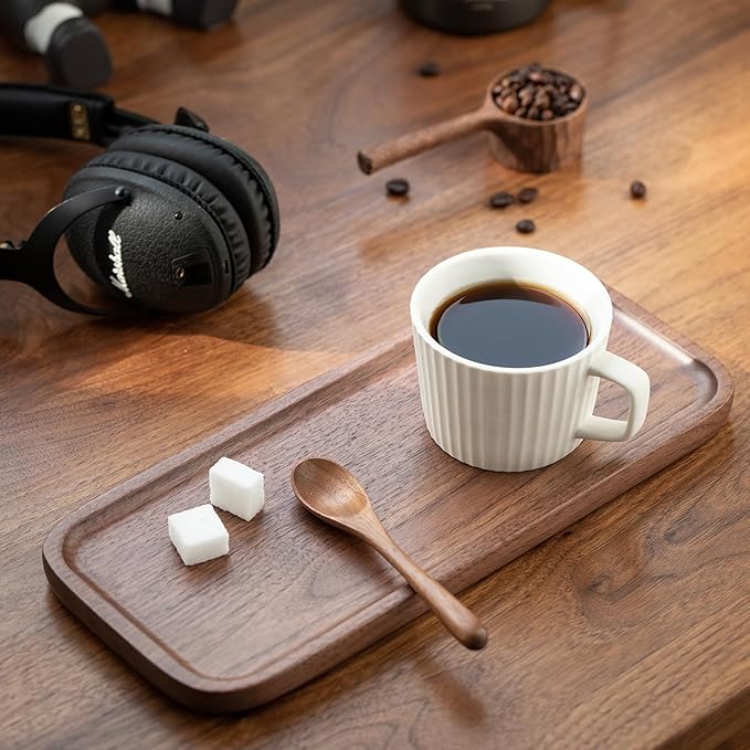 Vandroop Wood Serving Tray, Small Trays for Storage, Rectangle Wooden Plates for Serving Food, Tea and Coffee, Decorative Vanity Tray for Bathroom, Tray for Kitchen Counter(Set of 2, Walnut)