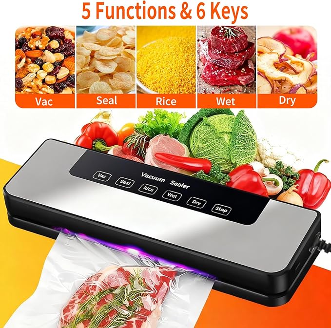 Food Saver Vacuum Sealer Machine, Meat Vacuum Sealer for Food with Multiple Modes for Dry & Moist Food, Compact Vacuum Sealing System for Food Preservation & Sous Vide
