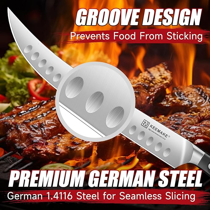 KEEMAKE Butcher Knife 10 Inch, Carving Knife for Meat Brisket Slicing Knife Professional Razor Sharp German Steel with Full Tang Design Ergonomic Handle for Meat, BBQ, Gift Box Included