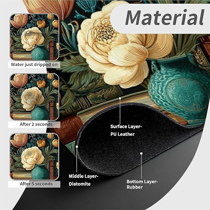 Kitchen Sink Splash Guard，Flowers and Books Faucet Mat Sink Gadgets-Super Absorbent Fast Drying Mat Drip Catcher for Kitchen, Bathroom,Sink Mat, Dish Drying Mat, Bathroom(15" X 5.5" )