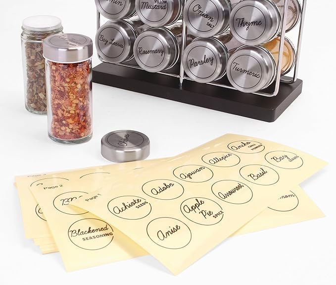 Orii Spice Labels - Clear Round - 160 Pre-Printed +20 Blank