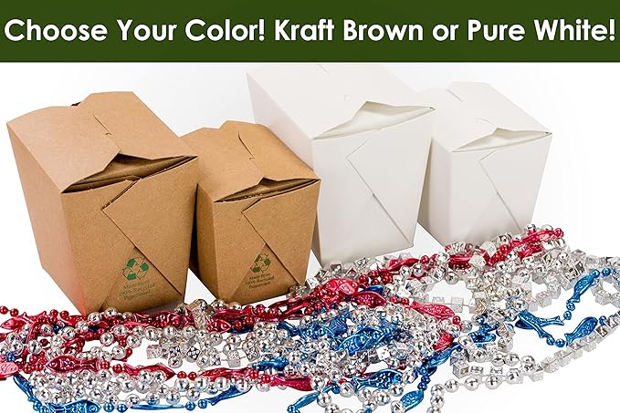Recyclable 8oz 16oz White Chinese Take Out Boxes 100pk. 50 Each 16 and 8 Ounces Leakproof, Greaseproof To Go Containers For Restaurants, Food Service. Best Value Bulk Pack Microwaveable Meal Pails