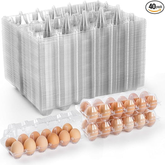 40 Pack Clear Egg Cartons Cheap Bulk,Plastic Egg Carton Bulk 12 Count,Reusable Egg Holder, Medium Egg Containers for Chicken Eggs 2x6 Grids