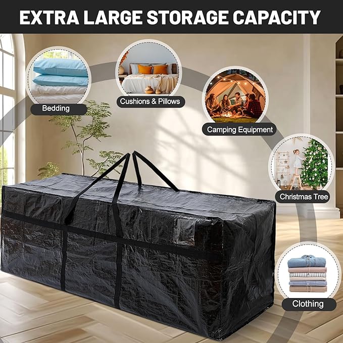 4 Pcs 176 Gallon Extra Large Moving Bags Heavy Duty Storage Bag with Strong Zipper Handle Foldable XXL Jumbo Storage Tote Packing Moving Box for College Dorm Travel Cloth Duffle (Black)