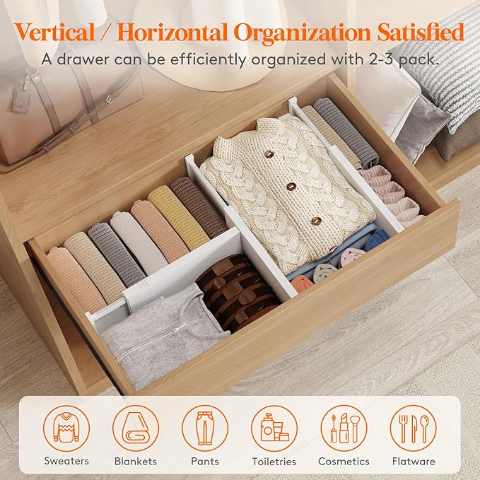 Lifewit 8 Pack Drawer Dividers Plastic 6" High, 13.5-22" Adjustable Drawer Organizers for Clothes, Expandable Dresser Separators in Bedroom/Bathroom/Kitchen/Fridge/Office Organization and Storage