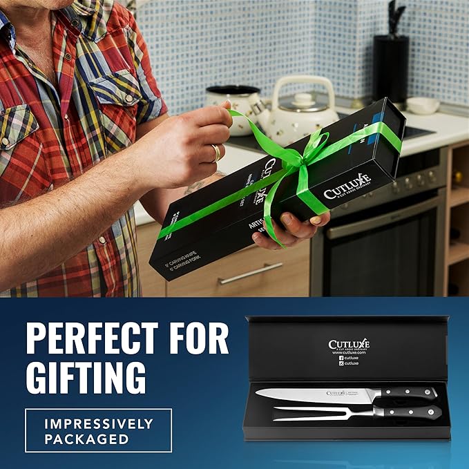 Cutluxe Turkey Carving Knife Set – Carving Fork & Knife for Meat, BBQ, Brisket – Razor Sharp Premium German Steel Full Tang, Ergonomic Handle, Grilling Gifts for Men – Artisan Series