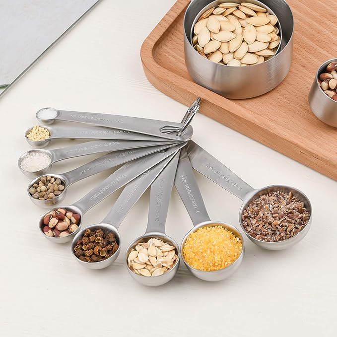 Zoyizi Measuring Cups Set 19, 18/8 (304) Stainless Steel Measuring Cups and Spoons Set, Metal Measuring Cups & Spoons & Leveler&Magnetic Conversion Chart for Kitchen and Baking