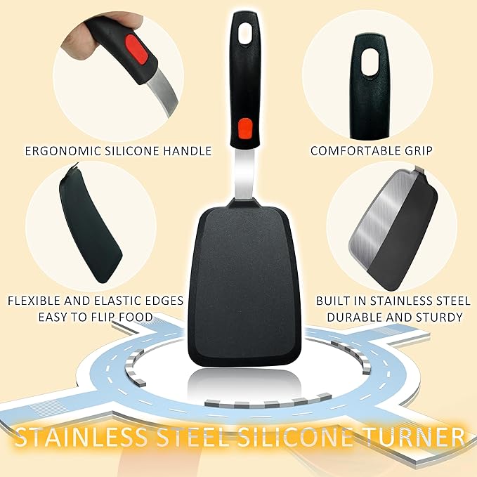 Silicone Spatula Turner, 6 PCS Spatulas Silicone Set for Nonstick Cookware, Dishwasher Safe 600°F Heat Resistant Kitchen Turner Spatula Home Kitchen Cooking Eggs, Pancake, Fish, Stir Fries (6)