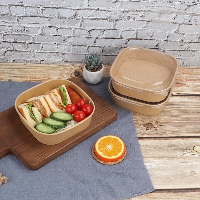 JAYEEY 25 oz Disposable Kraft paper bowls with lids,Food containers Soup Bowls Party Supplies Treat Bowls 50 Pack