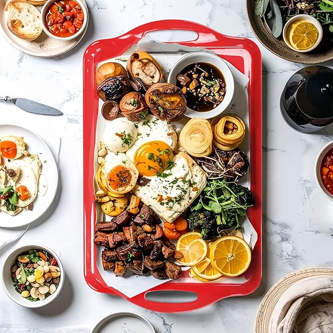 Extra Large Serving Tray with Handles, 19''x11.6'' Valentine，Melamine Platters Set of 2, Rectangular Trays for Serving Food, Turkey, Cookie, Cupcakes, Desserts, Dishwasher Safe, BPA-Free