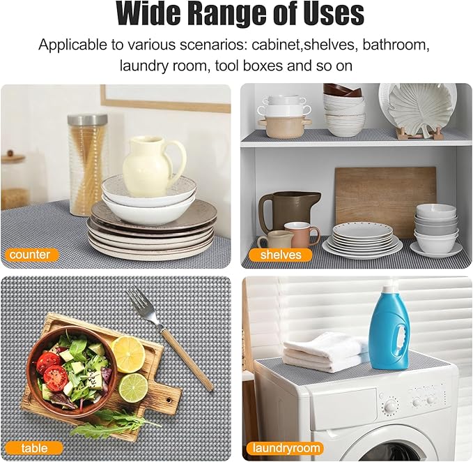 Songrey Non-Adhesive Drawer and Shelf Liner, Non Slip Cabinet Liners, Protect Kitchen Cupboard, Bathroom Drawers, Breathable, Thick Strong Grip mat (23.6IN x 20FT, Cream)
